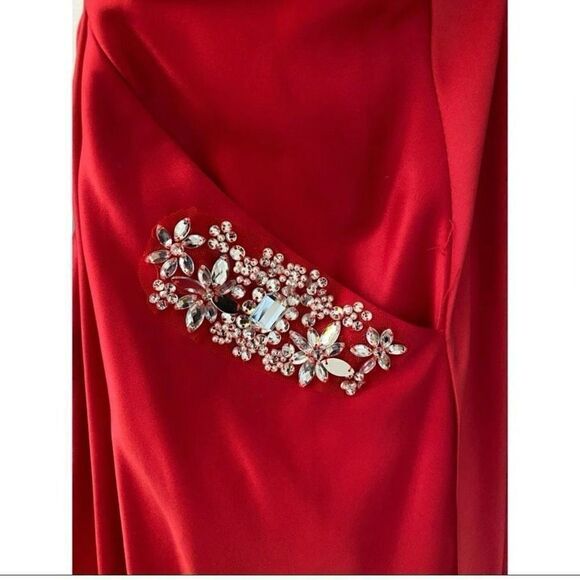 Blondie Nites Red Satin Halter & Gem Pockets Prom Evening Dress Gown Sz 11 - Picture 4 of 8